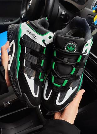 Зимние кроссовки adidas niteball black green (мех)