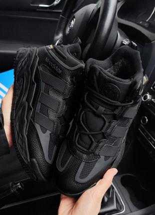 Зимние кроссовки adidas niteball black черные (мех)