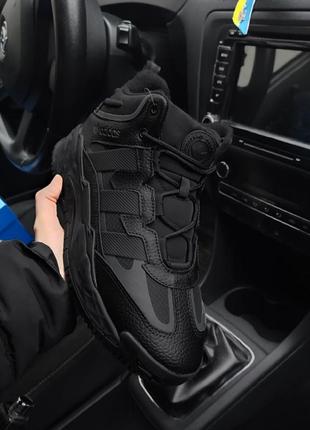 Зимові кросівки adidas niteball black чорні (хутро)