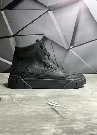 Зимові черевики guess, молодіжні чоловічі черевики чорні з натуральної шкіри4 фото