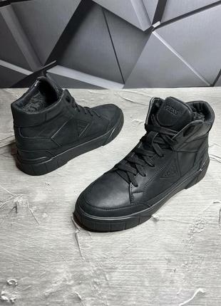Зимові черевики guess, молодіжні чоловічі черевики чорні з натуральної шкіри6 фото