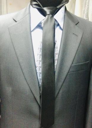 Краватка чоловіча вузька однотонна чорна,срібна1 фото
