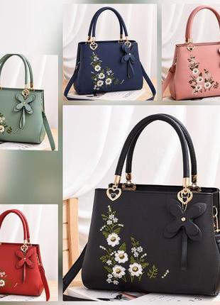 Модная женская сумка с вышивкой цветами, сумочка на плечо вышивка цветочки