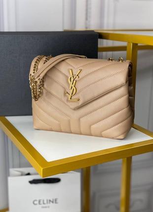 Кожаная сумка бежевая люкс в стиле ysl yves saint laurent