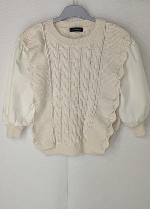 Трендовая крутая модная кофта рубашка свитер вязанная с рюшами рукава фонарики