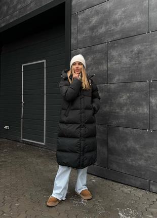 Зимний дутый макси пуховик черный xs s m l -20°⚜️ премиум длинная зимняя куртка4 фото