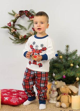 Новорічна тепла дитяча підліткова піжама з оленем, піжама з начосом на байці фемілі лук різдвяна2 фото