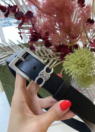 Ремень женский кожаный черный в стиле celine / ремінь пояс жіночий шкіряний чорний