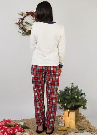 Новогодняя теплая женская пижама с оленем, пижама с начесом на байке фемили лук рождественская3 фото