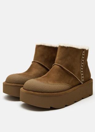 Ботинки женские коричневые искусственный мех zara new