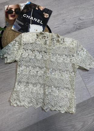 Вінтажна блуза з мереживом та перлами ретро блуза