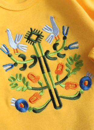 Вышитый детский боди с этно орнаментом бодик вышиванка для малыша девочки мальчика желтый2 фото