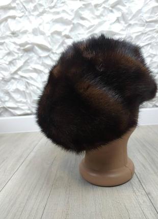 Жіноча тепла хутряна норкова кепка коричнева розмір 56-57 (s-м)3 фото