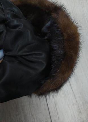 Жіноча тепла хутряна норкова кепка коричнева розмір 56-57 (s-м)5 фото
