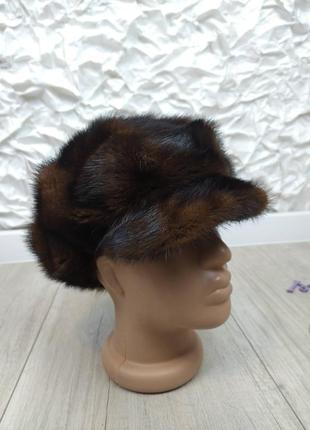 Жіноча тепла хутряна норкова кепка коричнева розмір 56-57 (s-м)2 фото