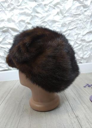 Жіноча тепла хутряна норкова кепка коричнева розмір 56-57 (s-м)4 фото