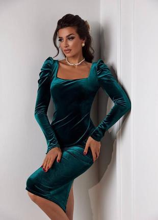 Чорна вечірня оксамитова сукня облягаюча бархатне плаття міді 2 кольори4 фото