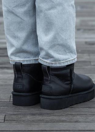 Зимние угги ugg ultra mini mid platform black leather7 фото