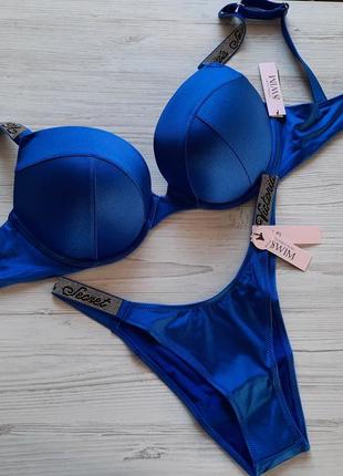 Синій купальник на великі груди victoria's secret 32dd 32f 75e 70ф 75е 70f чашка f e ф стрази1 фото