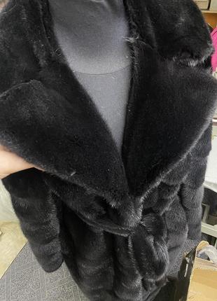 Изысканная эффектная женская норковая шуба в натуральной черной расцветке, скандинавская норка, 120 см6 фото