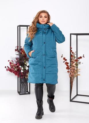 Батальная стеганная куртка-пальто с капюшоном женская,размеры: 46-48,50-52,54-565 фото