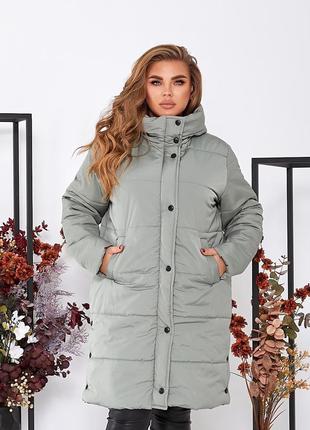 Батальная стеганная куртка-пальто с капюшоном женская,размеры: 46-48,50-52,54-5610 фото
