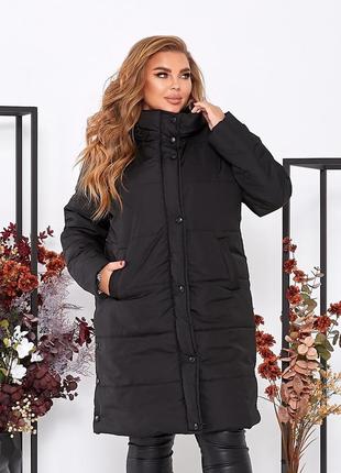 Батальная стеганная куртка-пальто с капюшоном женская,размеры: 46-48,50-52,54-566 фото