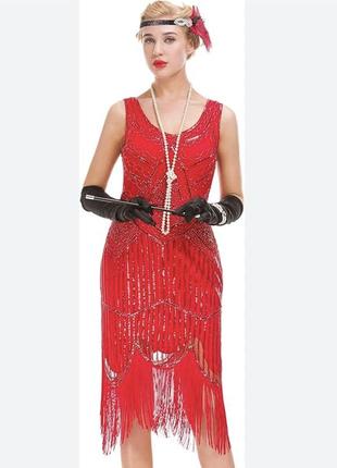 Красное платье платье с бахромой пайетками в стиле гетсби,20х1 фото