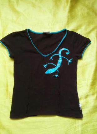 Тёмно-коричневая футболочка с ящеркой, польша2 фото
