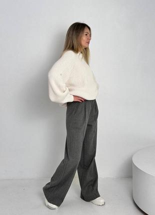 Теплые женские брюки палаццо с завышенной талией в 4-х цветах4 фото