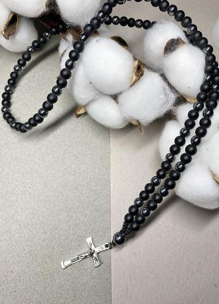 Мужское ожерелье из шунгита и гематита