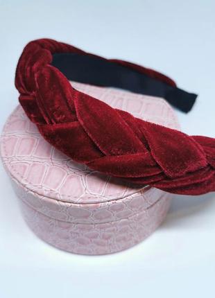 Женский бархатный обруч для волос коса / ободок для головы красный