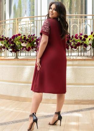 Батальное нарядное платье миди с гипюром женское,размеры:50-52,54-56,58-607 фото