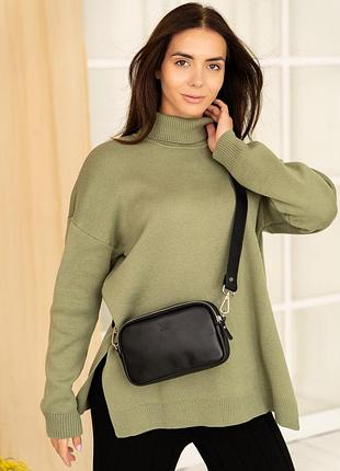 Сумка кроссбоди поясная кожаная чeрная holly