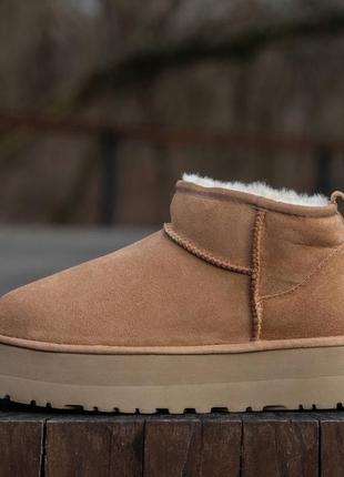 Зимние угги ugg ultra mini platform chestnut suede