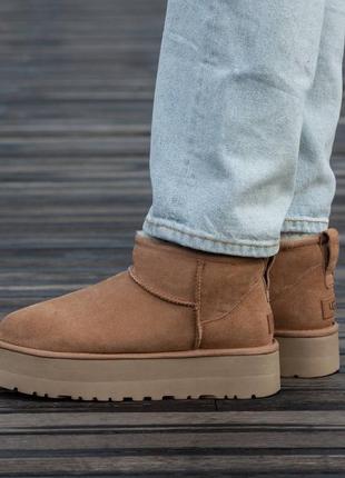 Зимние угги ugg ultra mini platform chestnut suede8 фото