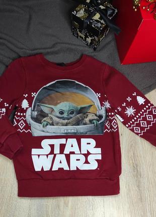 Новогодний теплый зимний свитшот, свитшот, свитер, джемпер звездные войны, star wars, йода, на мальчика 4-5 лет