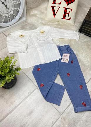 Костюм  на дівчинку 1-4 роки сорочка+джинси2 фото