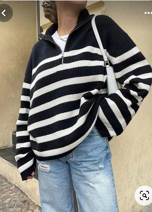 Свитер в полоску с молнией с шерстью яка