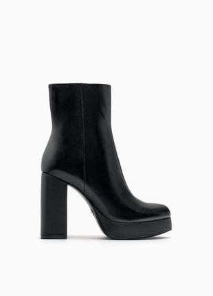 Кожаные ботильоны zara, черного цвета