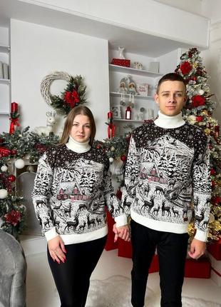 Парные новогодние свитера с оленями фемели лук мужской женский свитер с оленями мягкий приятный тянется романтический шерстяной мирер