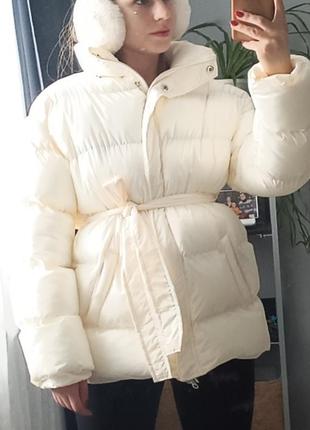 Теплый объемный пуховик куртка зима дутый с поясом2 фото