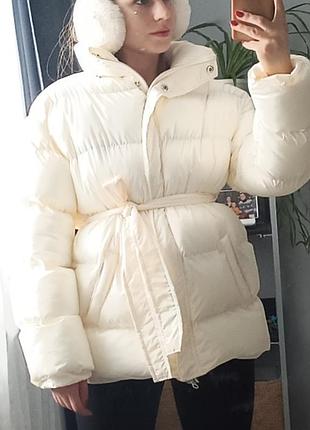 Теплий об'ємний пуховик куртка зима дутий з поясом