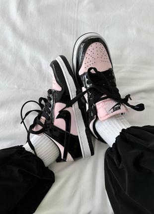 Nike dunk sb low "patent black/pink"8 фото