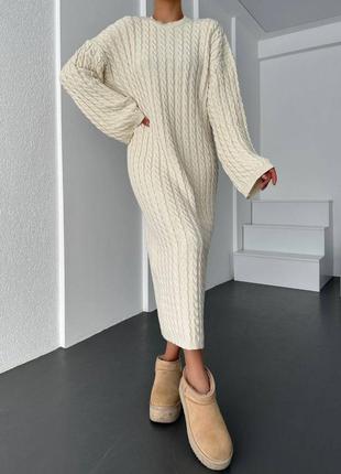 Теплое вязаное платье косы оверсайз3 фото