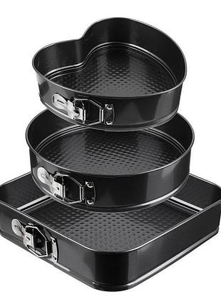 Набір для випічки випічки з антипригарним покриттям 3 шт коло/серце/квадрат, чорний2 фото