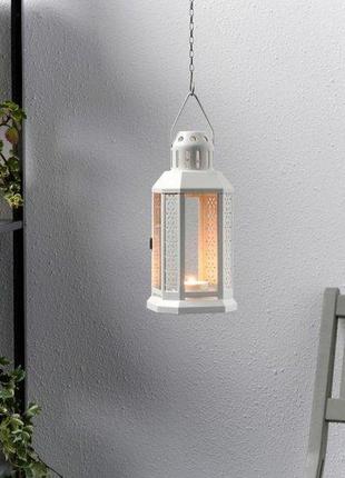 Лампа ліхтар для чайної свічки ikea enrum, для дому та вулиці, біла, 22 см4 фото