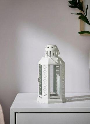 Лампа ліхтар для чайної свічки ikea enrum, для дому та вулиці, біла, 22 см3 фото