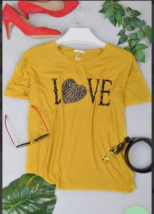 Жовта футболка з написом великий розмір батал