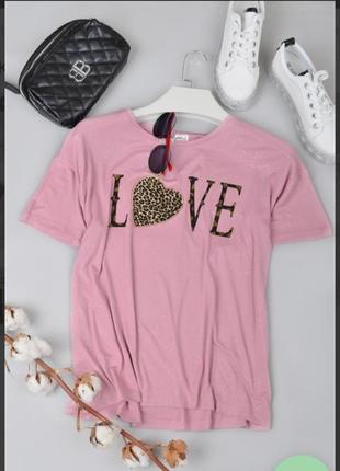 Розовая пудра футболка с надписью большой размер батал
